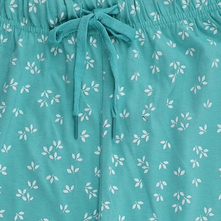 Girls' Teal Floral Printed Cotton Blend Pyjama, Light Green, large image number null