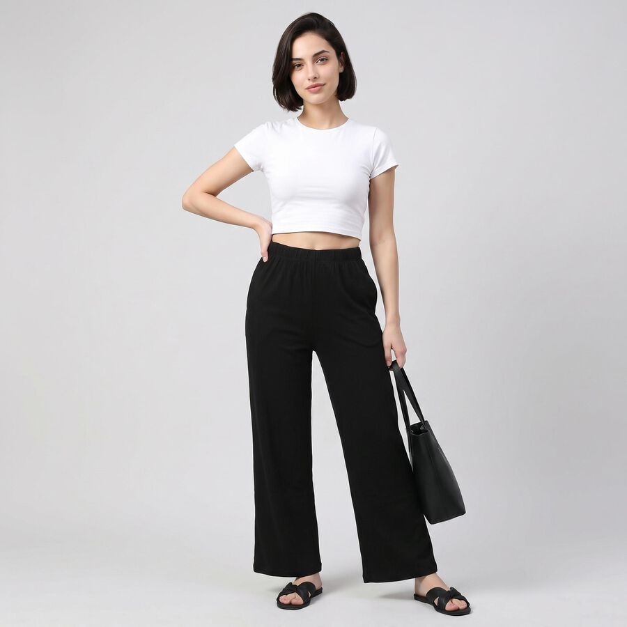Women's Black Palazzos, काला, large