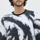 Men's Black and White Crew Neck Casual Pullover, Black, small image number null