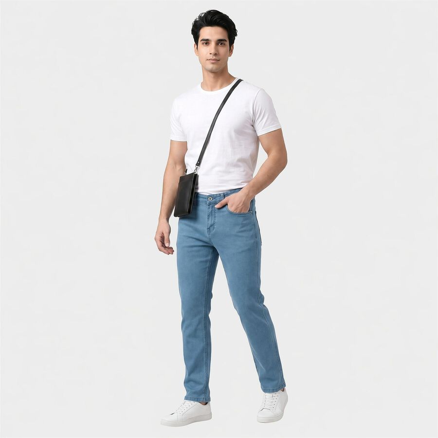 Men's Light Blue Straight Fit Washed Jeans, हल्का नीला, large