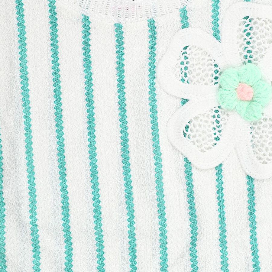 Girls Light Teal and White Round Neck Casual T-Shirt, Light Blue, large