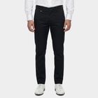 Men's Navy Blue Slim Fit Flat-Front Trousers, Navy Blue, small