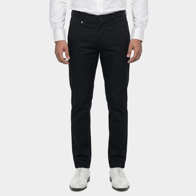 Men's Navy Blue Slim Fit Flat-Front Trousers
