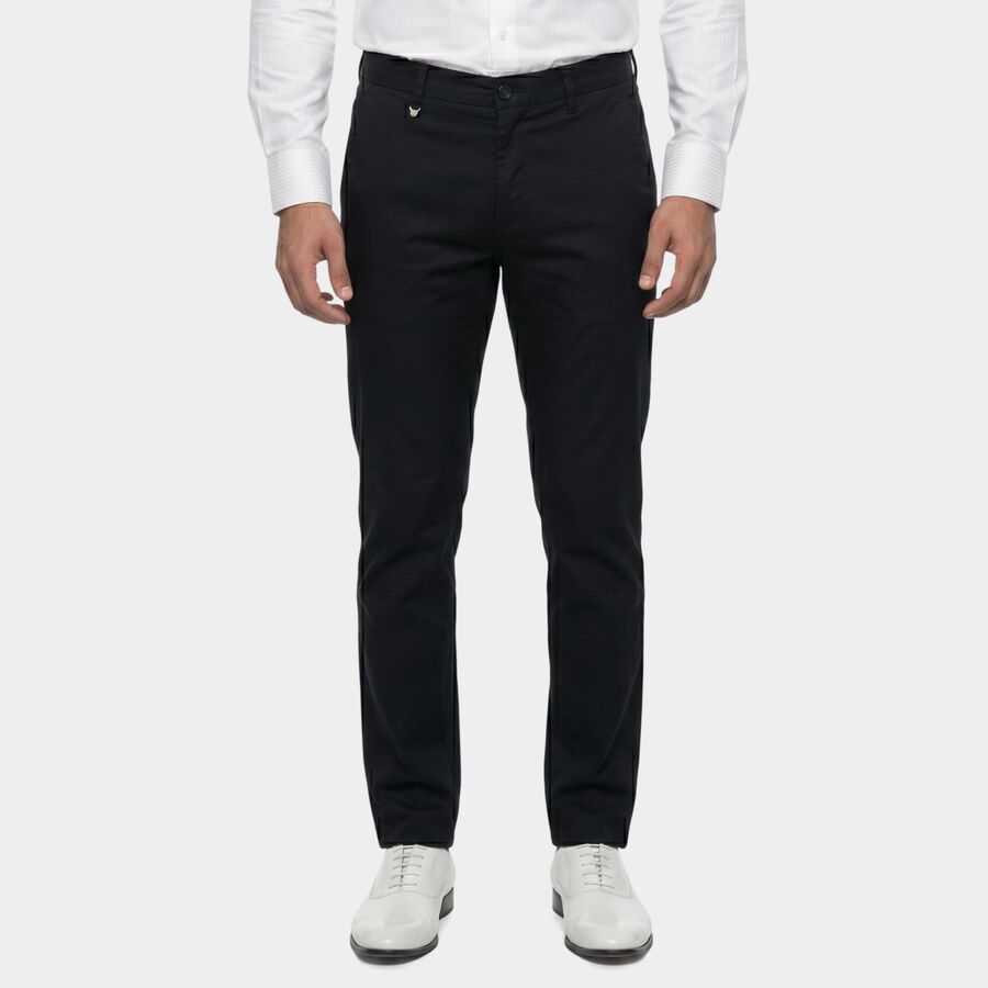 Men's Navy Blue Slim Fit Flat-Front Trousers, Navy Blue, large
