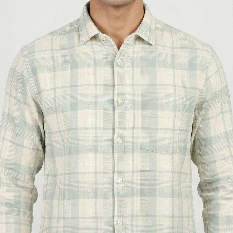 Men's Cream Cotton Casual Shirt, ऑफ व्हाइट, large