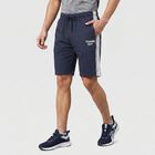 Men's Navy Blue Regular Fit Printed Jamaican Shorts, मध्यम नीला, small