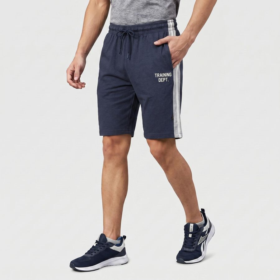 Men's Navy Blue Regular Fit Printed Jamaican Shorts, मध्यम नीला, large