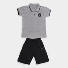 Boys' Light Grey Polo Neck Striped Baba Suit, Light Grey, small image number null