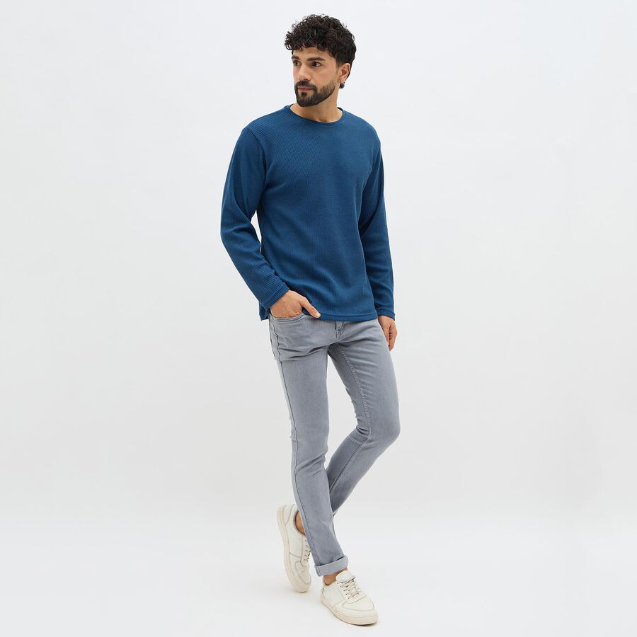 Men's Deep Midnight Blue Crew Neck Casual T-Shirt, Mid Blue, large image number null