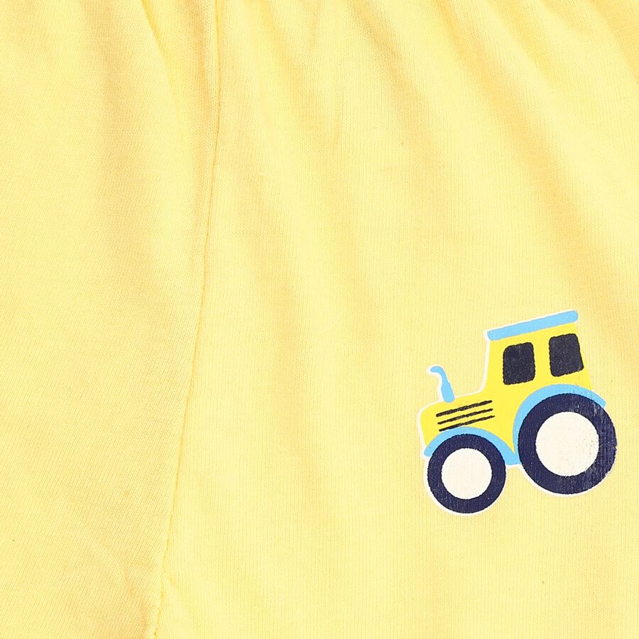 Infants' Yellow Cotton Tractor Print Pyjama, Yellow, large image number null