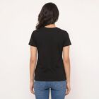 Women's Black Round Neck Graphic Print Regular T-Shirt, Black, small