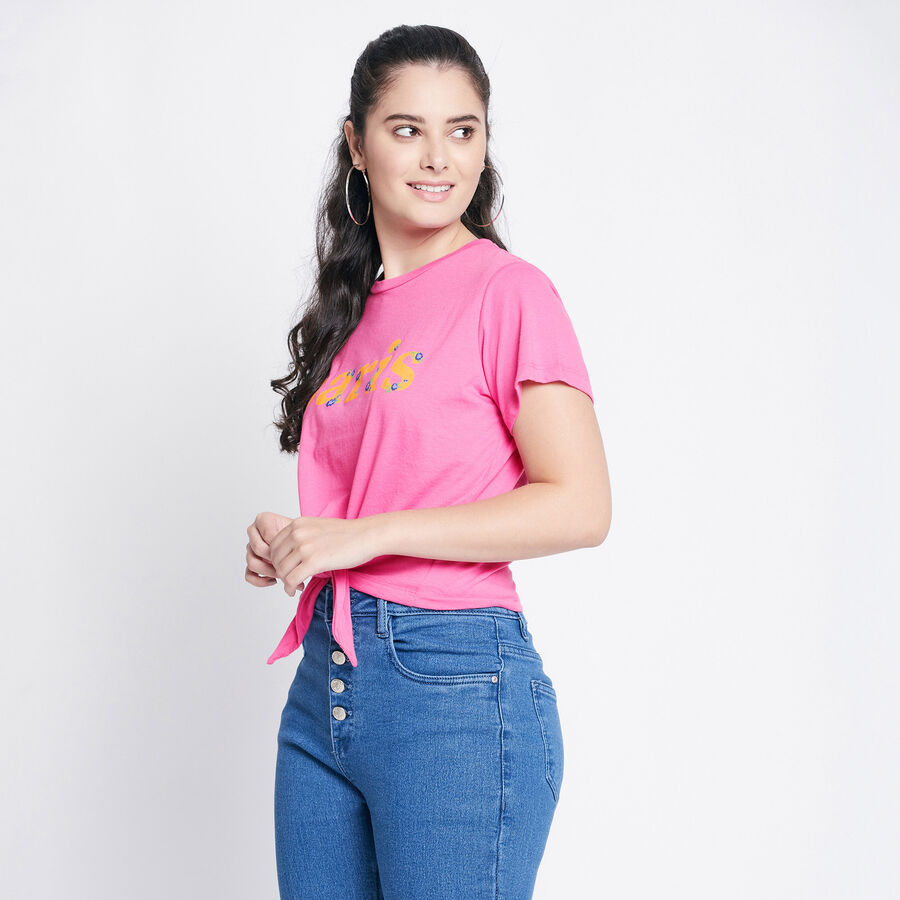Cotton Round Neck T-Shirt, Pink, large image number null