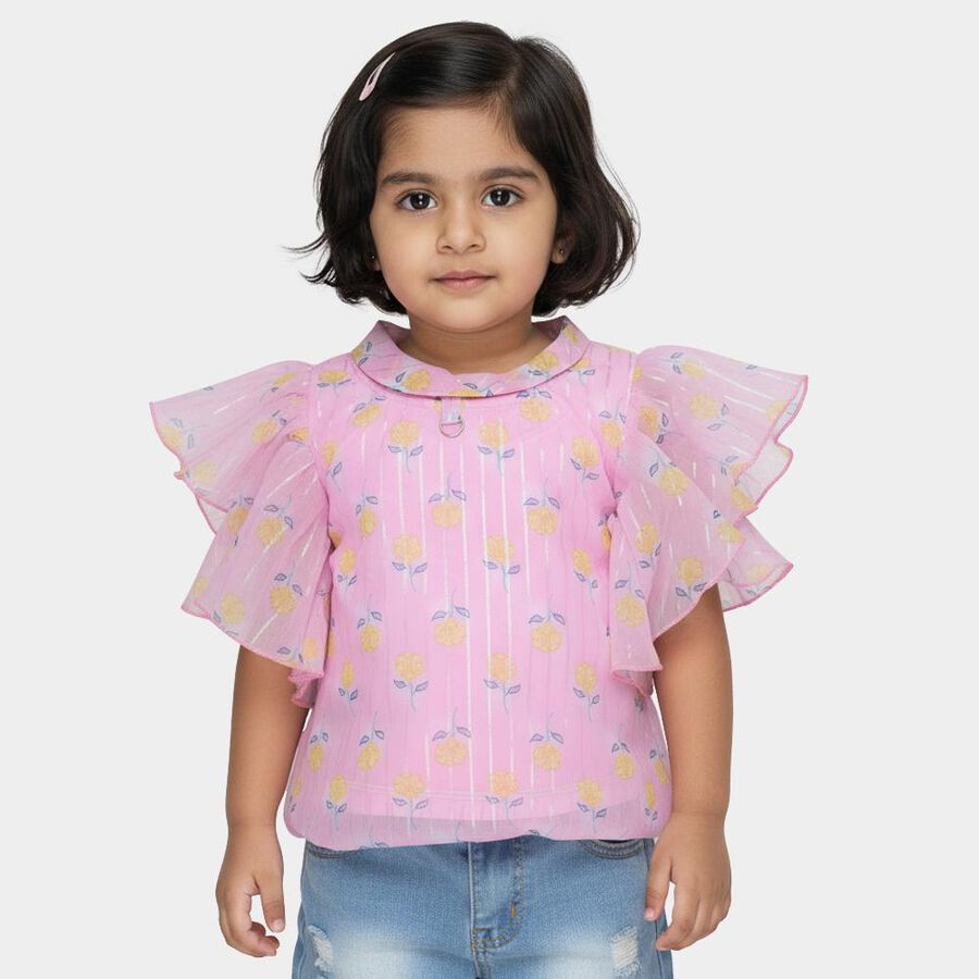 Girls Pink Round Neck Casual T-Shirt, Pink, large