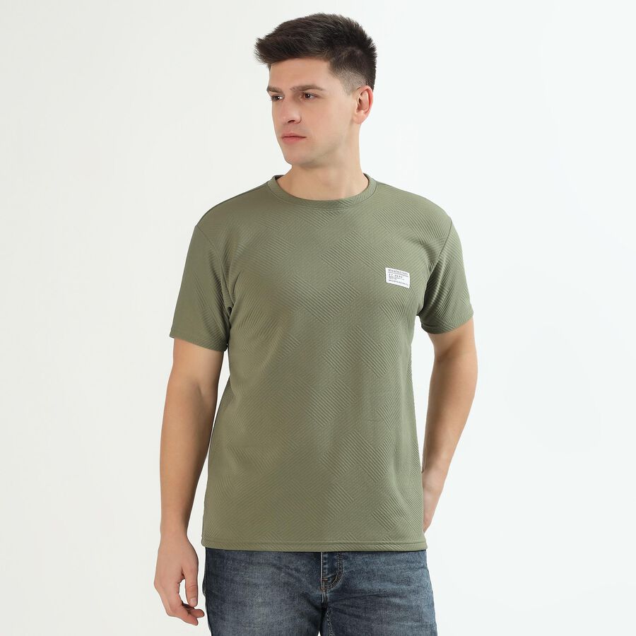 Men's Light Olive Green Crew Neck Athleisure T-Shirt, हल्का हरा, large