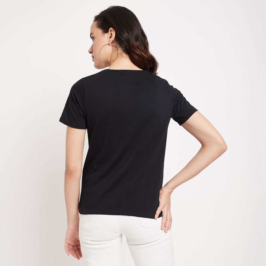 Embellished Round Neck T-Shirt, Black, large image number null