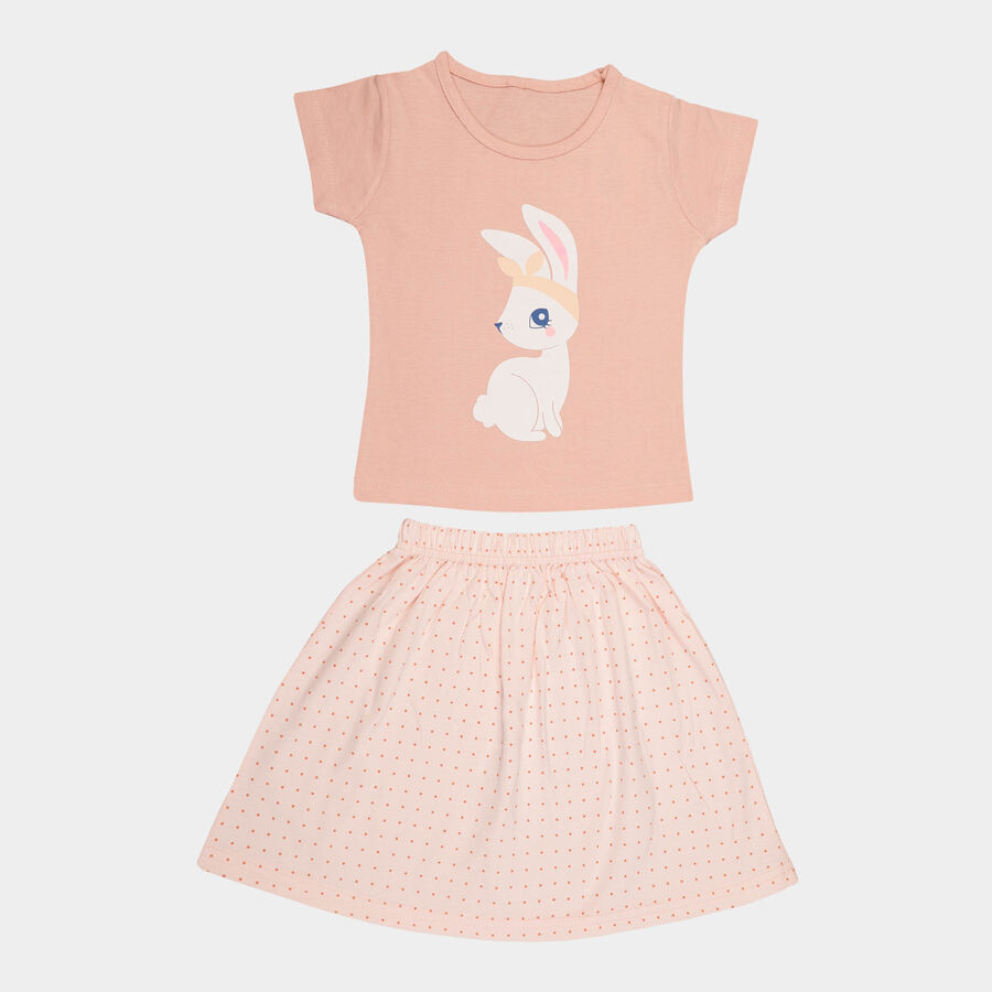 Girls Cotton Skirt Top Set, Light Pink, large image number null