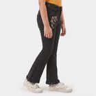 Girls Black Flared Fit Embroidered Jeans, काला, small