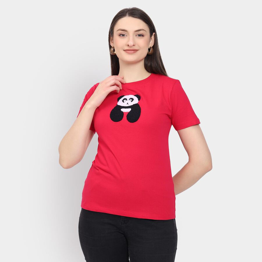 Ladies' 100% Cotton Round Neck T-Shirt, रानी (फ्यूशिया), large