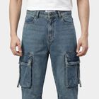 Men's Blue Straight Fit Washed Jeans, मध्यम नीला, small