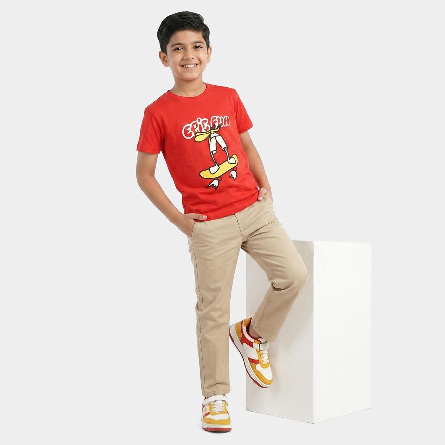 Boys Red Crew Neck Regular Boys T-Shirt, लाल, large