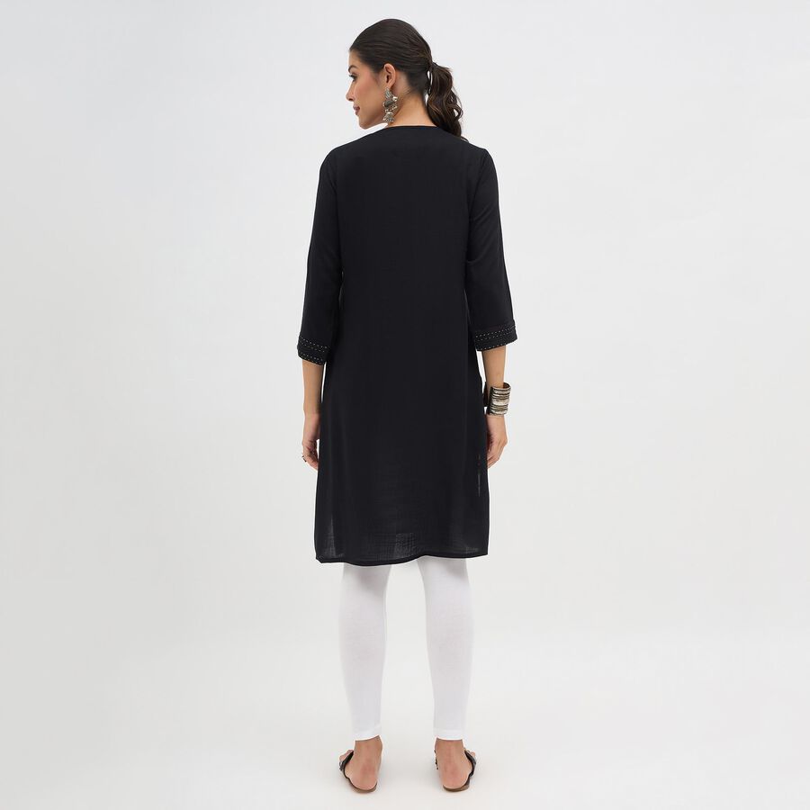 Women's Black Round Neck Solid Kurta, काला, large image number null