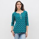 Women's Deep Teal Blue Notch Neck Printed Kurti, Mid Blue, small image number null