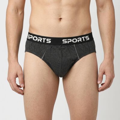 Men's Charcoal Regular Fit Logo Waistband Briefs