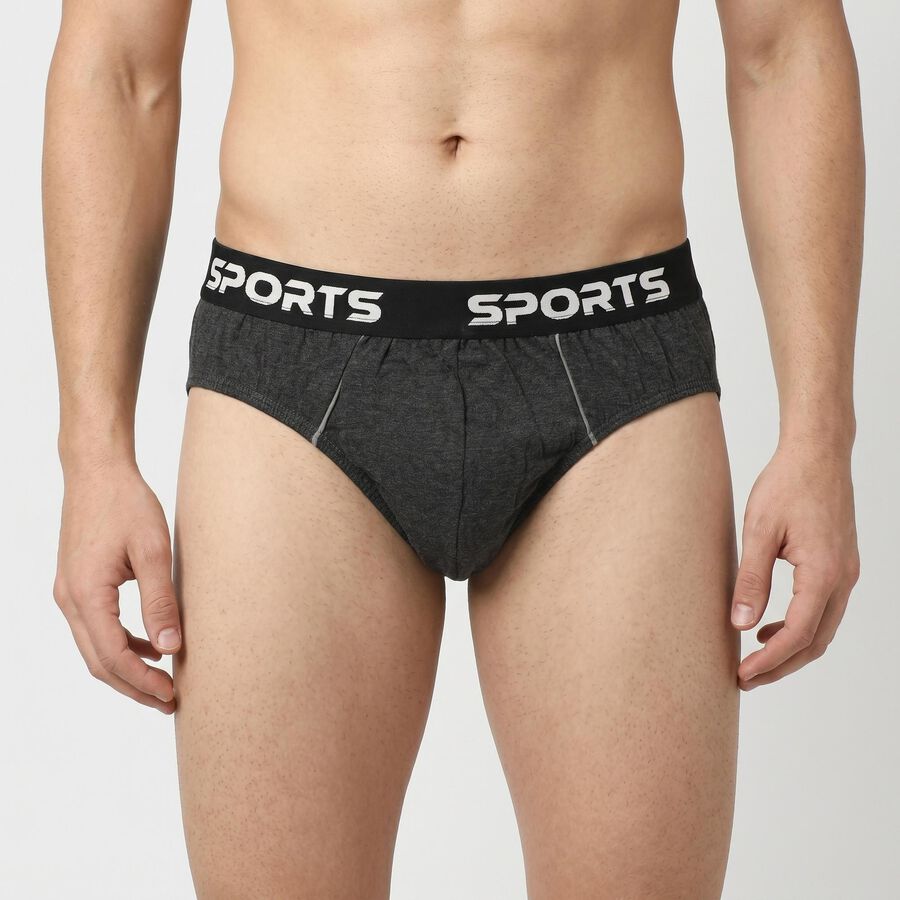Men's Charcoal Regular Fit Logo Waistband Briefs, चारकोल, large