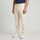 Men's Ecru Melange Slim Fit Drawstring Casual Trousers, Ecru Melange, small