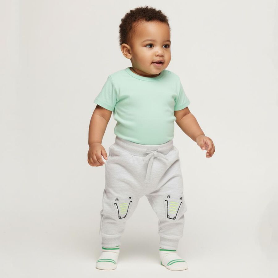 Infants Light Heather Grey Crocodile Embroidered Cotton Blend Pyjama, मिश्रित हल्का ग्रे, large image number null