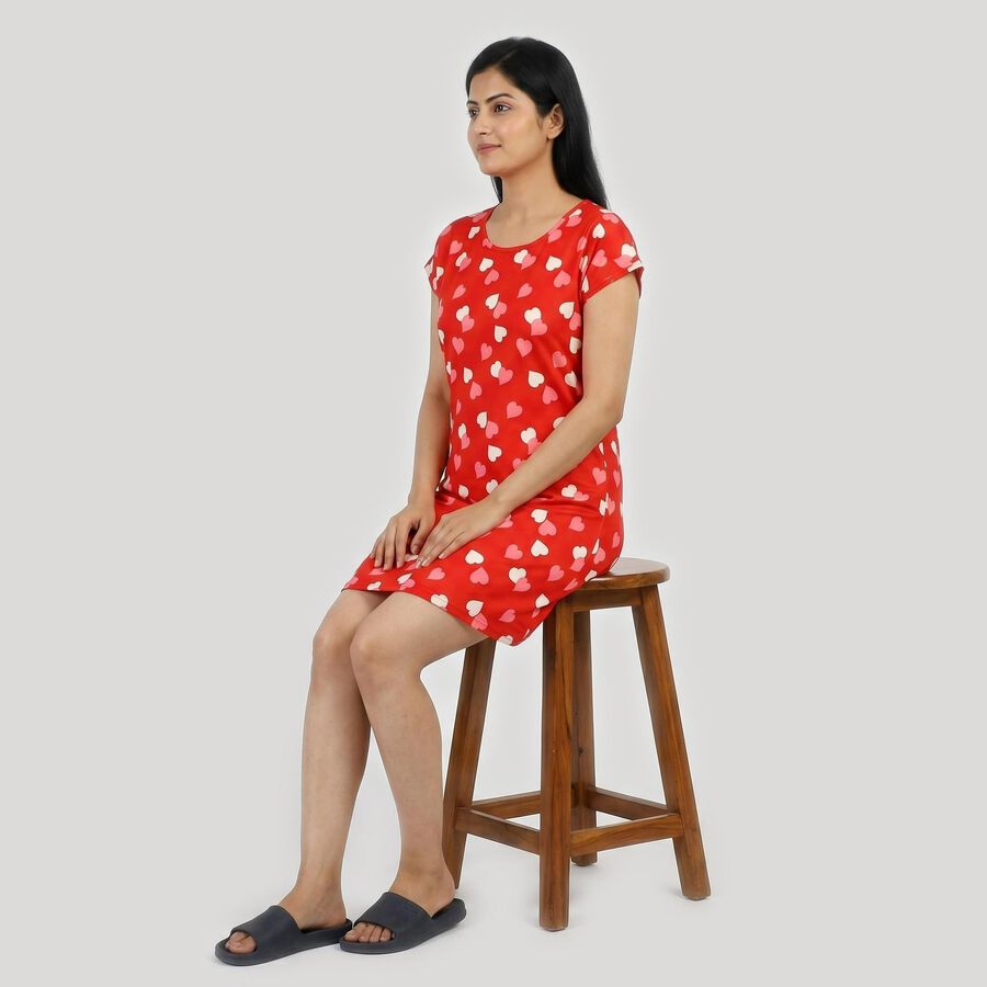 Women's Red Round Neck T-Shirt Style Nighty, Red, large