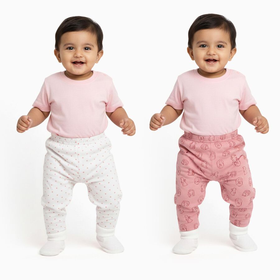 Infants' Pink and White Cotton Printed Pyjama Set, Light Pink, large image number null