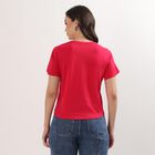 Women's Bright Fuchsia Cotton Round Neck Embellished T-Shirt, Fuchsia, small image number null