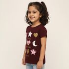Girls' Burgundy Cotton Round Neck Graphic T-Shirt, Wine, small image number null