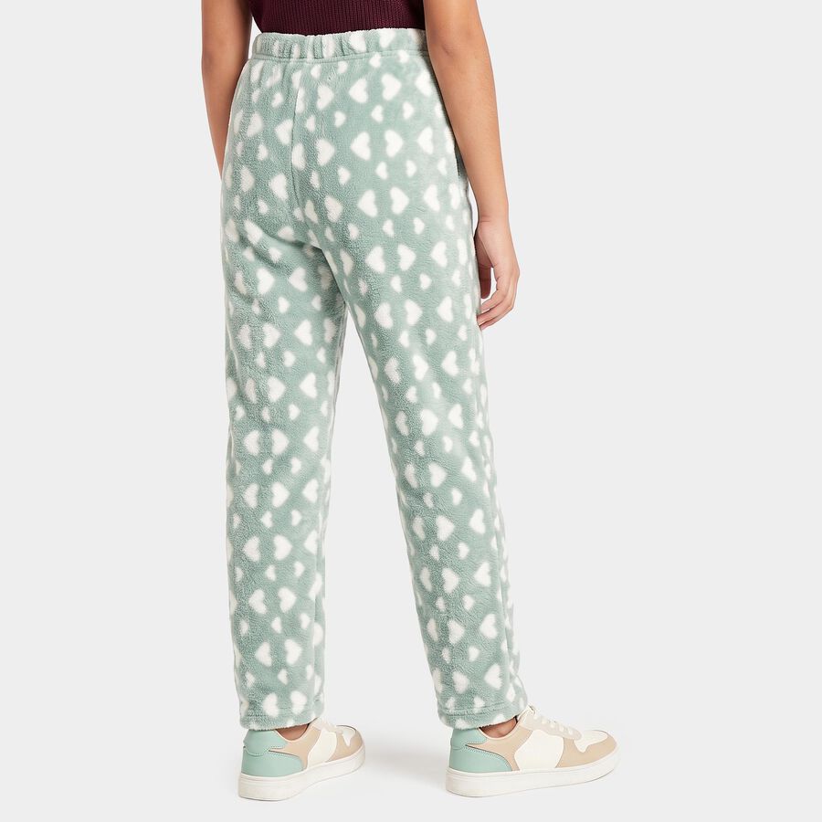 Girls' Mint Green Heart Printed Elastic Waist Pyjama, Light Green, large