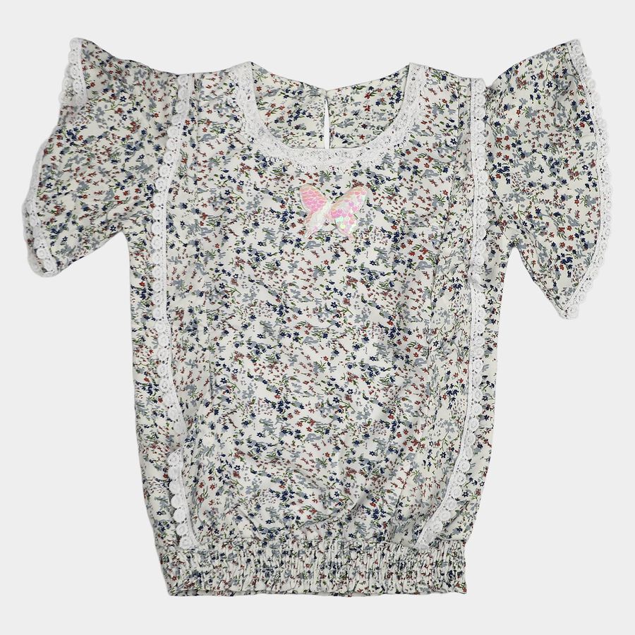 Girls White Round Neck Regular T-Shirt, ऑफ व्हाइट, large