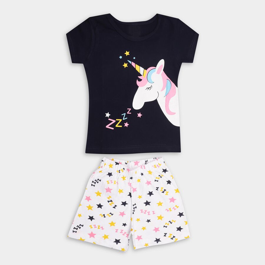 Girls' 100% Cotton Night Suit , नेवी ब्लू, large image number null