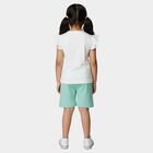 Girls' White and Mint Cotton Crew Neck Mermaid Print T-Shirt and Shorts Set, White, small
