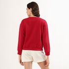 Women's Bright Cherry Red Crew Neck Casual Sweatshirt, लाल, small image number null