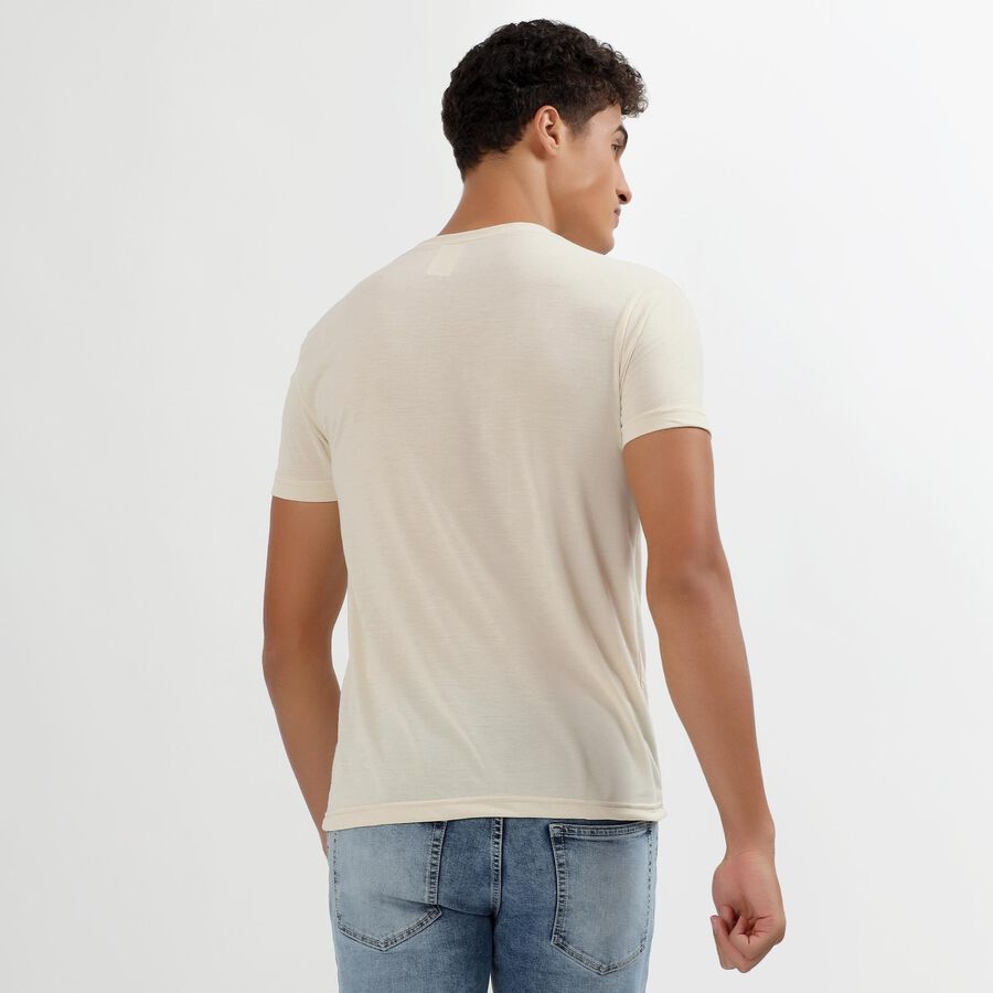 Men's Light Beige Round Neck Printed T-Shirt, Ecru Melange, large image number null