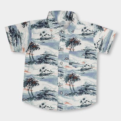 Boys' Off White Cotton Classic Collar Casual Shirt