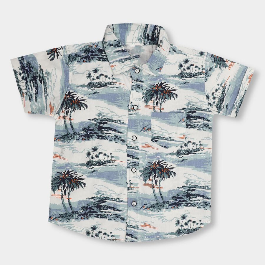 Boys' Off White Cotton Classic Collar Casual Shirt, ऑफ व्हाइट, large image number null