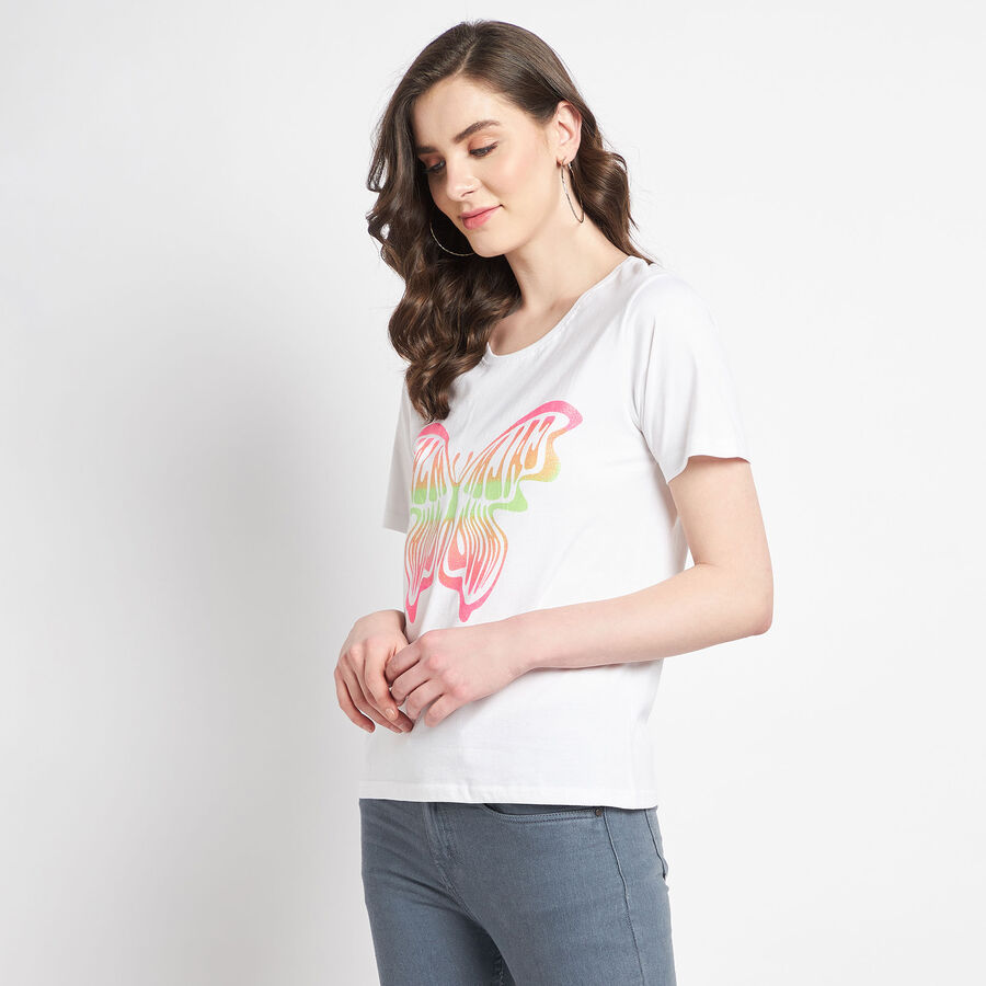 Cotton Solid Round Neck T-Shirt, White, large image number null