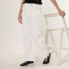Women's White Wide-Leg High-Rise Patch Pocket Jeans, सफ़ेद, small