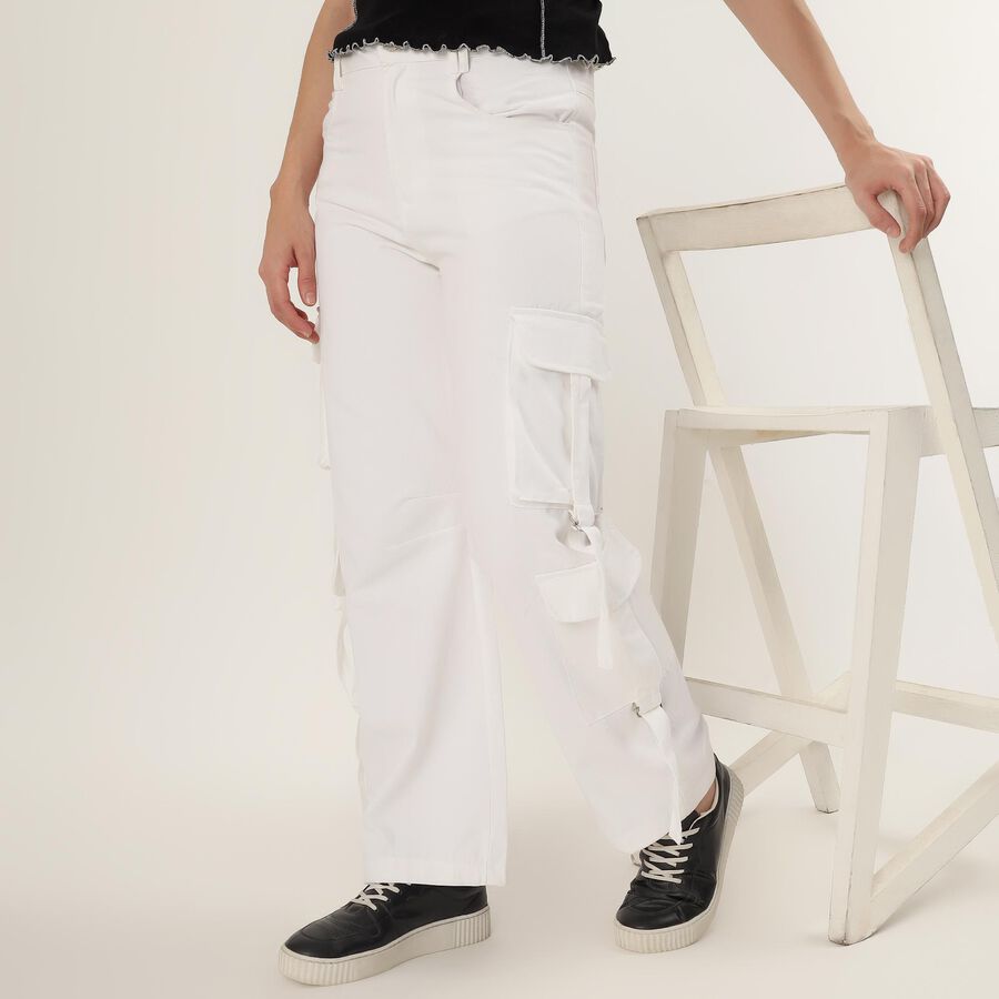 Women's White Wide-Leg High-Rise Patch Pocket Jeans, सफ़ेद, large