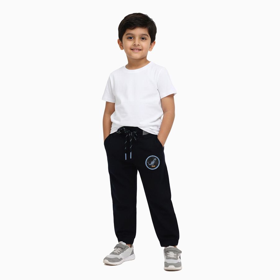 Boys' Cotton Regular Fit Trousers, Navy Blue, large