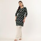 Women's Green Mandarin Collar Printed Straight Kurta, Dark Green, small