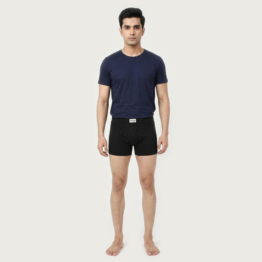 Men's Black Regular Fit Solid Trunks, काला, large