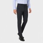 Men's Navy Blue Slim Fit Checked Casual Trousers, नेवी ब्लू, small