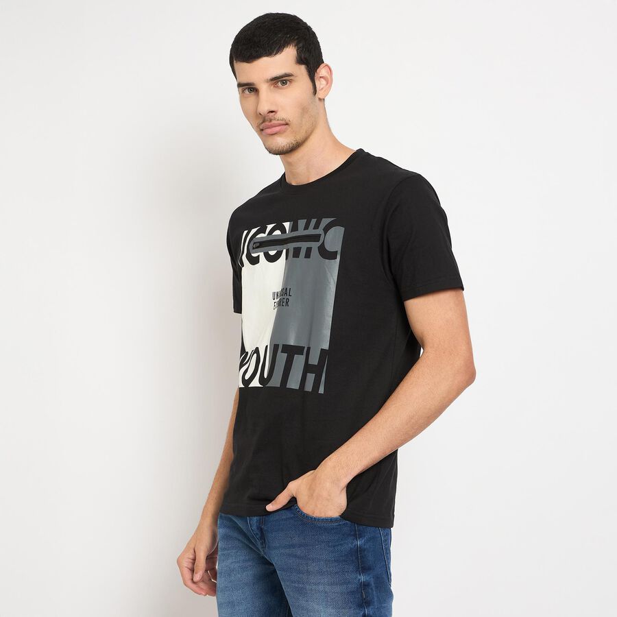 Men's 100% Cotton Round Neck Half Sleeves T-Shirt , Black, large image number null